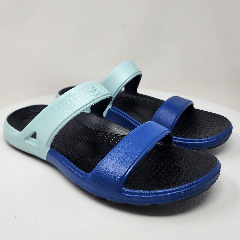 Spenco Fusion 2 Slide Slim Sandals Women 9 Blue Orthotic Recover Comfort Shoes